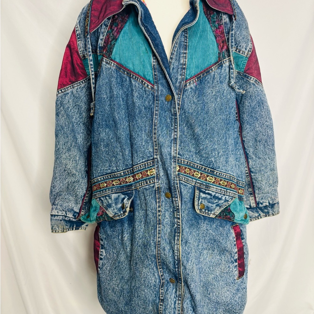 Vintage 80s Current  Seen brand acid wash denim patchwork jacket - Picture 2 of 10